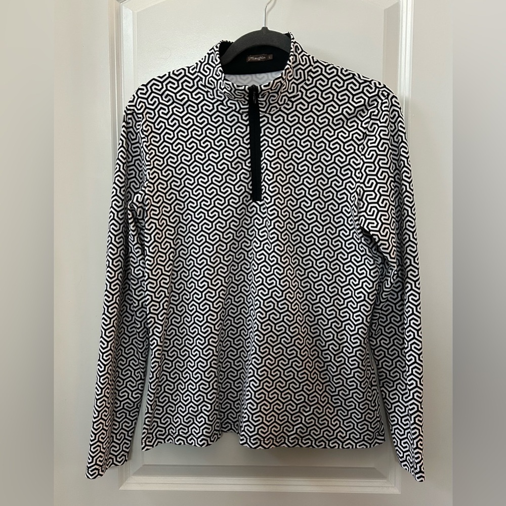 J McLaughlin Size Large Black & White Quarter-Zip Long Sleeve Shirt/Jacket